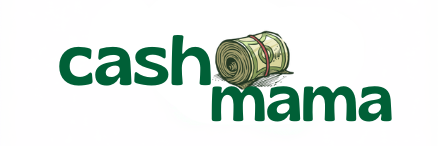 contemporary 'cashmama' logo with flowing money